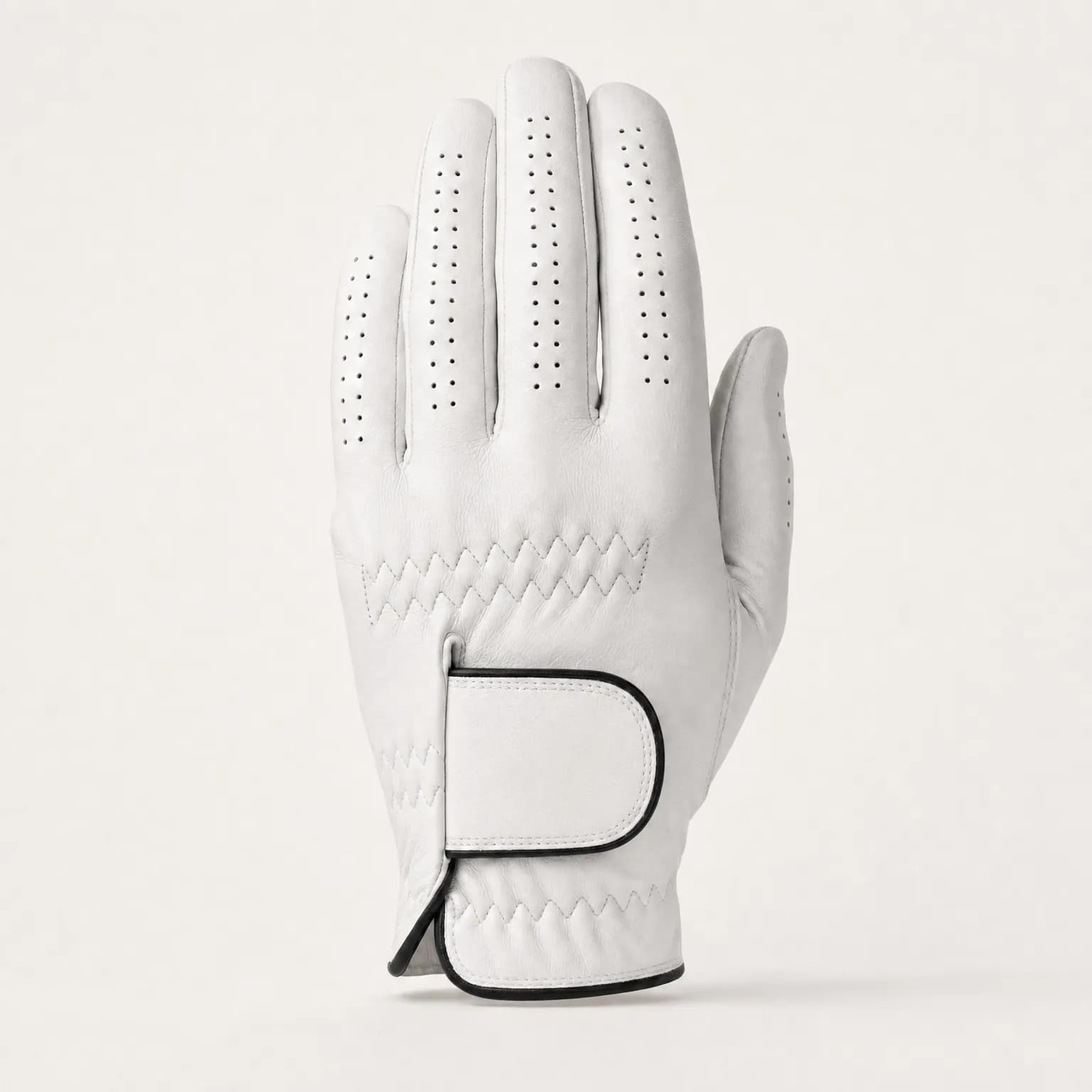White Gilded Grip golf glove, closure tab stamped with your initials in gold foil